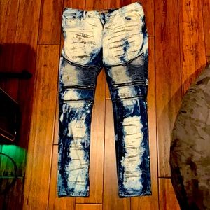Men’s Waist 34 White and Blue Acid Wash Jeans